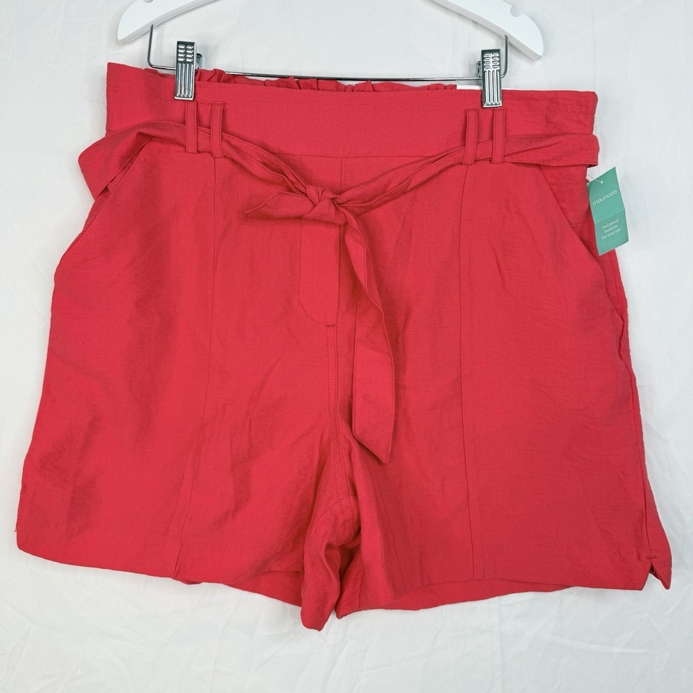 Maurices Shorts SZ- Large-High Rise Tie Front 33x5"Inseam Coral 83% Rayon & Nyl-